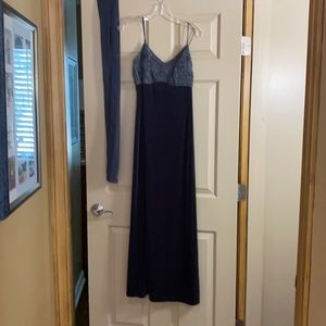 Grey velvet long dress with sheer wrap